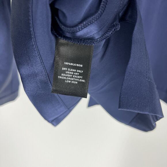 Lafayette 148 New York Top Size 6 Blue Silk Satin Blouse Button Up Career Pleat - Picture 6 of 7